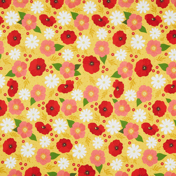 The Bright Side - Daisy and Poppy Flowers Yellow Yardage