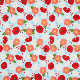 The Bright Side - Daisy and Poppy Flowers Turquoise Yardage