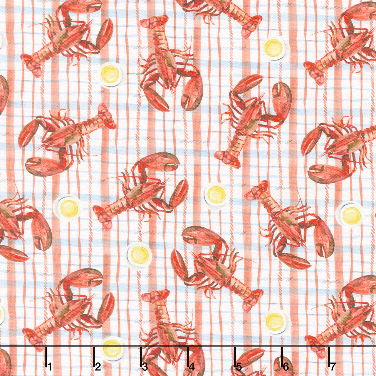 Seaside Boil - Lobster on Plaid Red Yardage