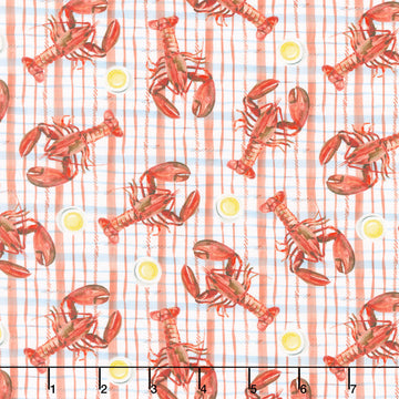 Seaside Boil - Lobster on Plaid Red Yardage