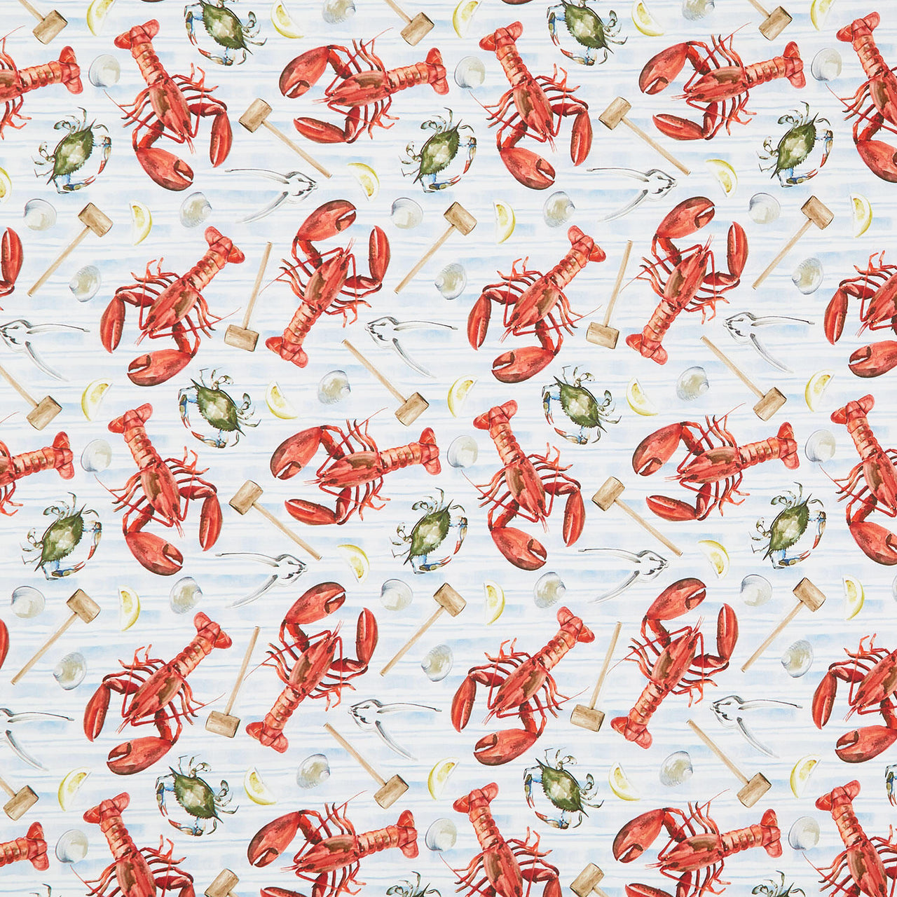 Seaside Boil - Lobsters, Crabs & Clams Light Blue Yardage