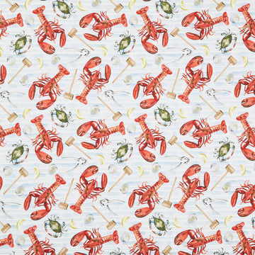 Seaside Boil - Lobsters, Crabs & Clams Light Blue Yardage