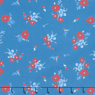 Front Porch Charm - Tossed Flowers Blue Yardage
