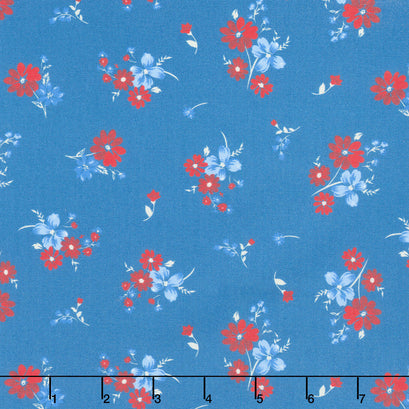 Front Porch Charm - Tossed Flowers Blue Yardage