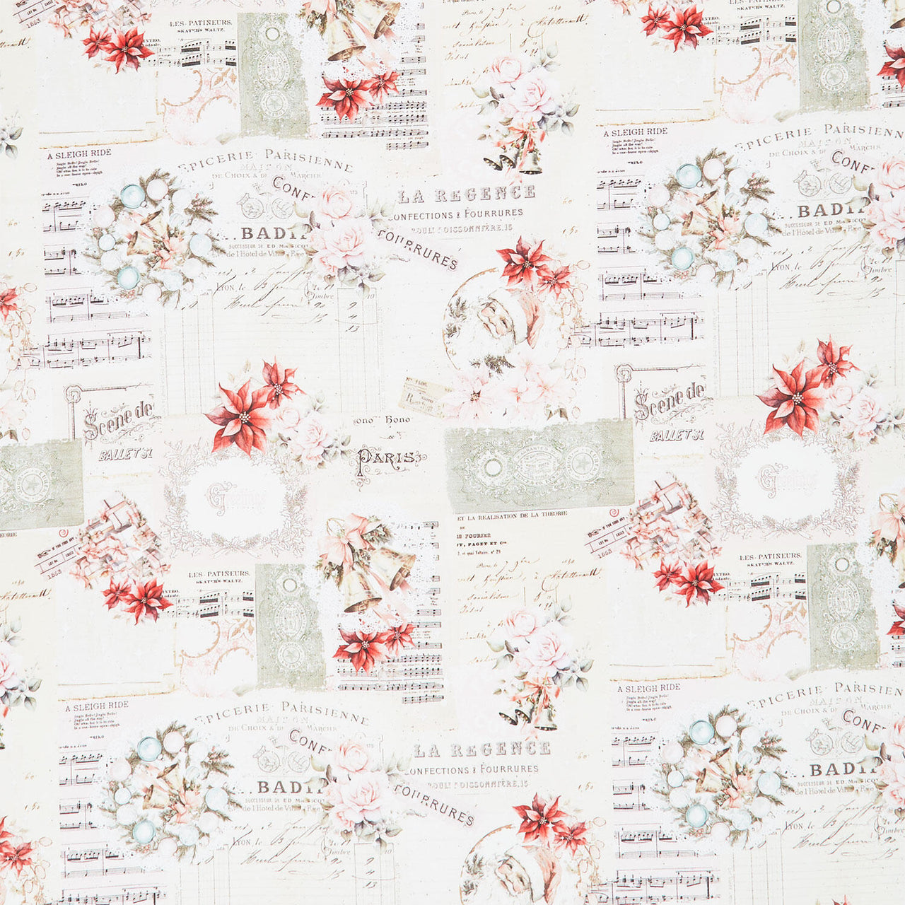 Christmas Magic - Christmas Collage Ivory Yardage