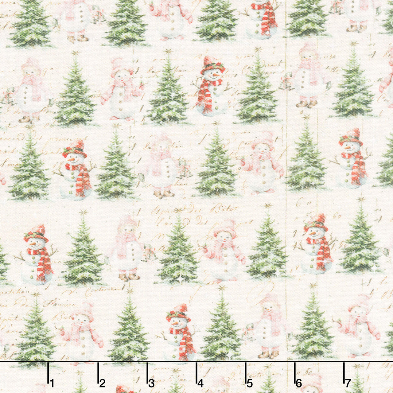 Christmas Magic - Christmas Trees & Snowmen Ivory Yardage