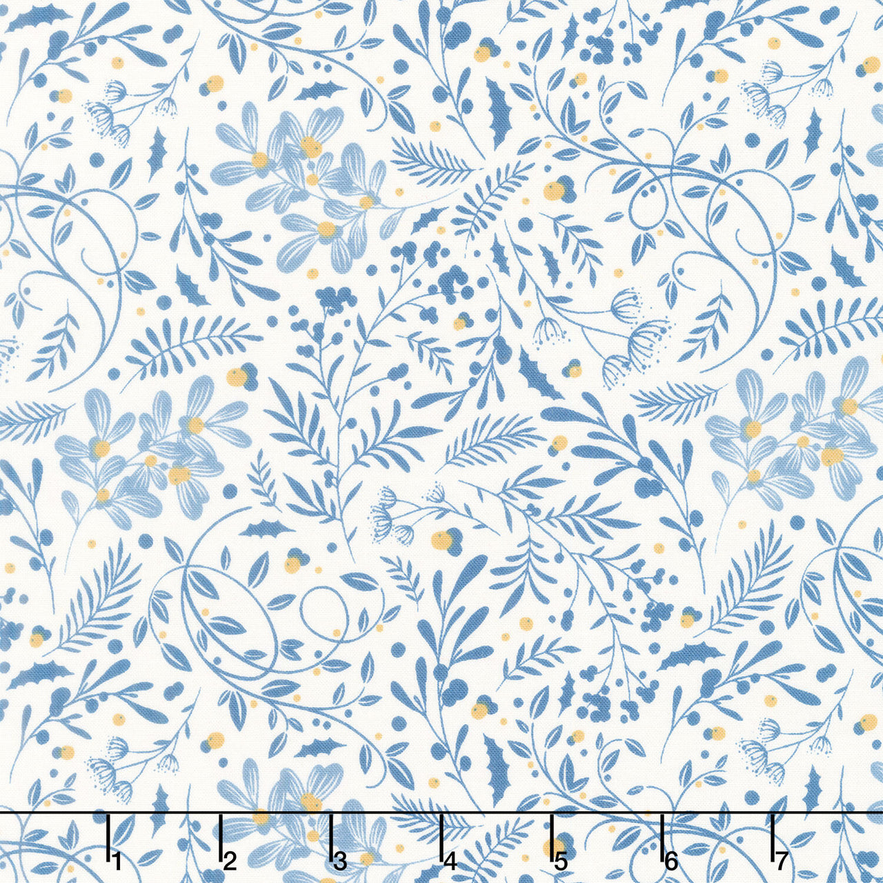 Holly Jolly Calico - Swirls Foliage Ecru Navy Yardage