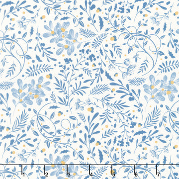 Holly Jolly Calico - Swirls Foliage Ecru Navy Yardage
