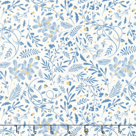 Holly Jolly Calico - Swirls Foliage Ecru Navy Yardage
