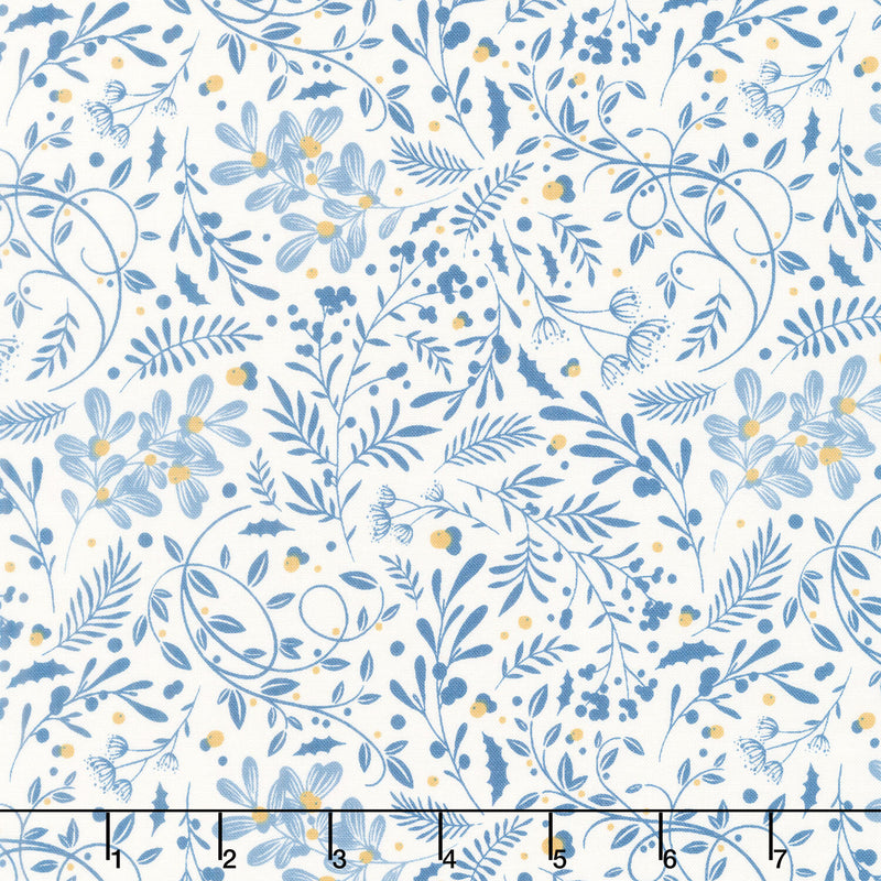 Holly Jolly Calico - Swirls Foliage Ecru Navy Yardage