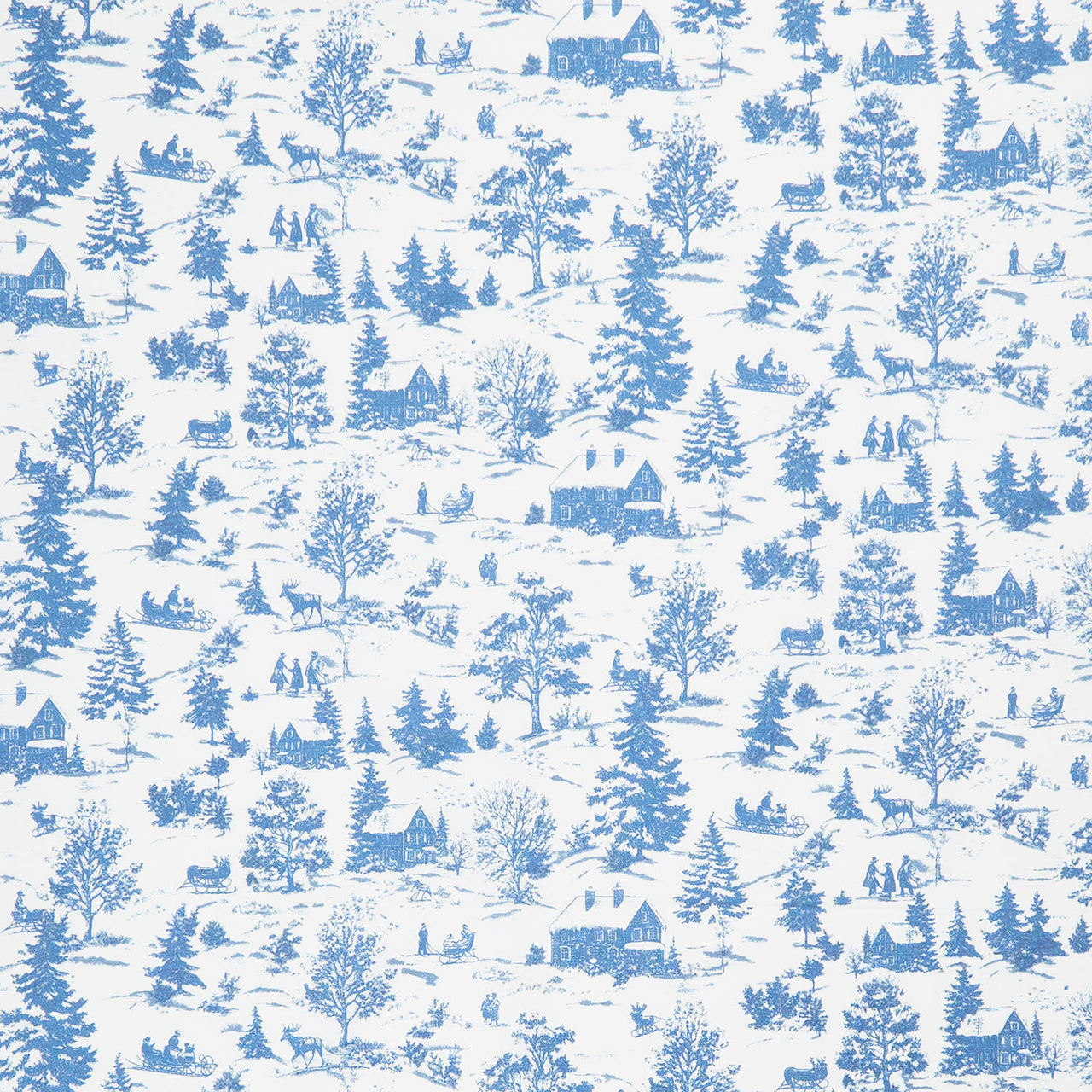 Holly Jolly Calico - Winter Scene Ecru Navy Yardage
