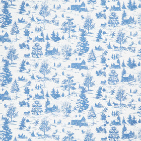 Holly Jolly Calico - Winter Scene Ecru Navy Yardage