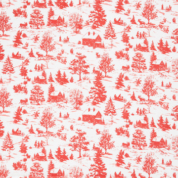 Holly Jolly Calico - Winter Scene Ecru Red Yardage