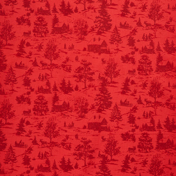 Holly Jolly Calico - Winter Scene Crimson Yardage