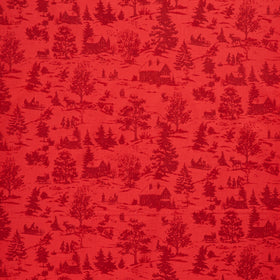 Holly Jolly Calico - Winter Scene Crimson Yardage