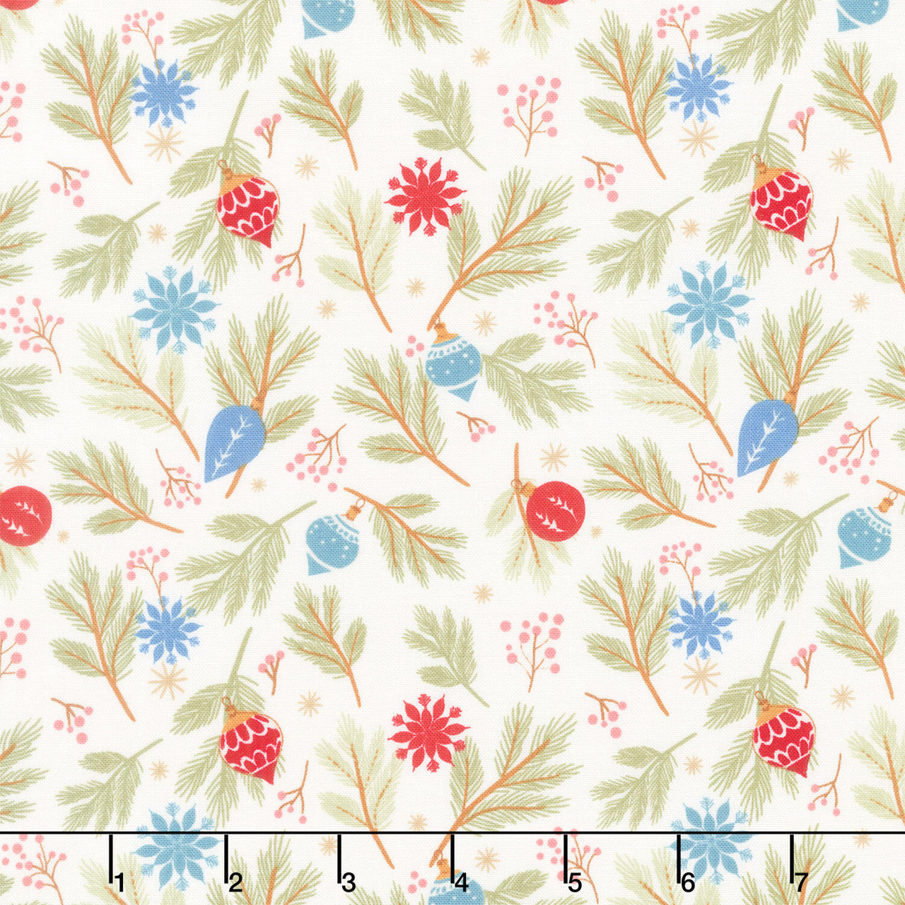 Holly Jolly Calico - Pine Bough Ornaments Ecru Yardage
