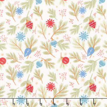 Holly Jolly Calico - Pine Bough Ornaments Ecru Yardage