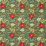 Holly Jolly Calico - Poinsettia Floral Evergreen Yardage