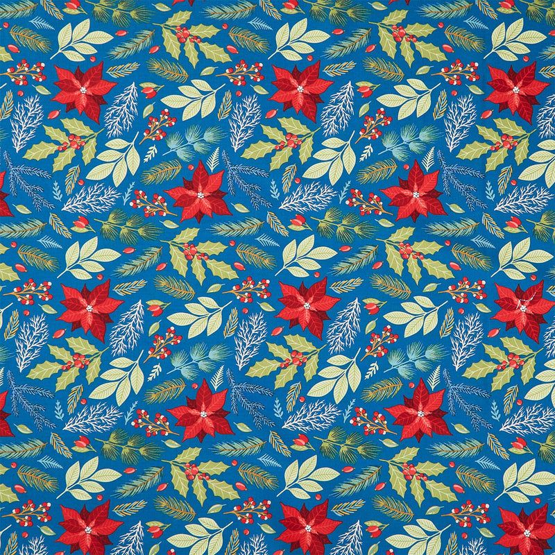Holly Jolly Calico - Poinsettia Floral Navy Yardage