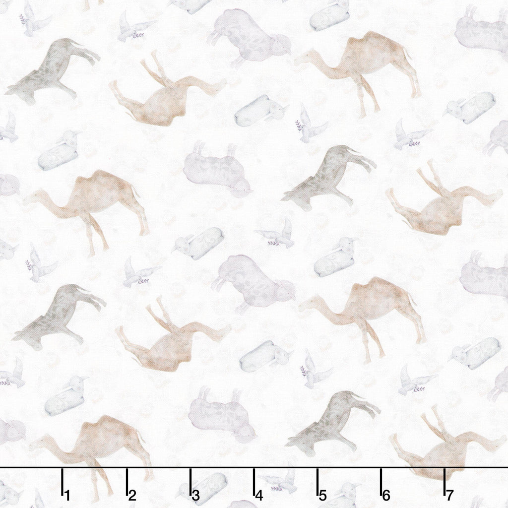 Silent Night - Tossed Animals Silver Yardage