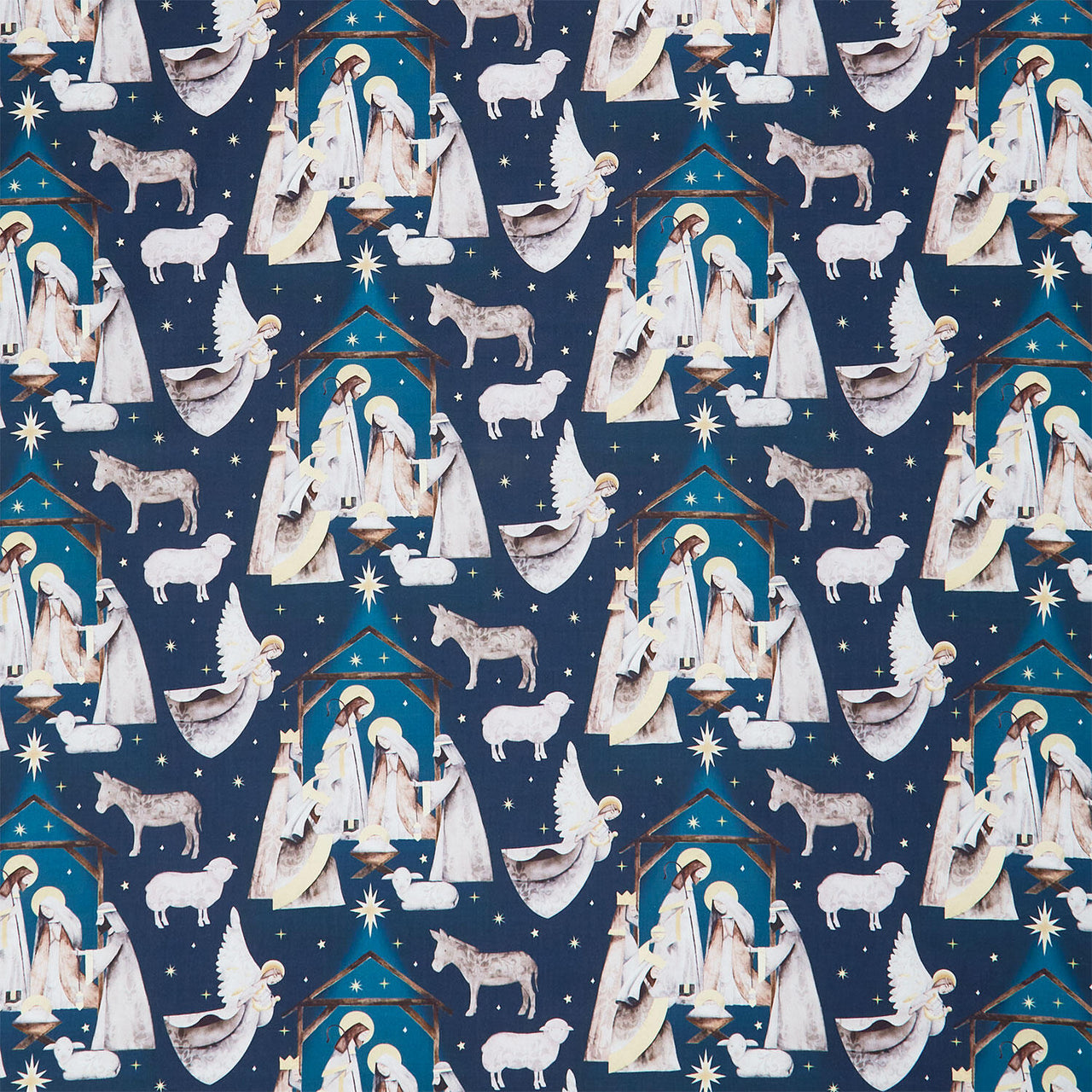 Silent Night - Nativity Scene Navy Yardage