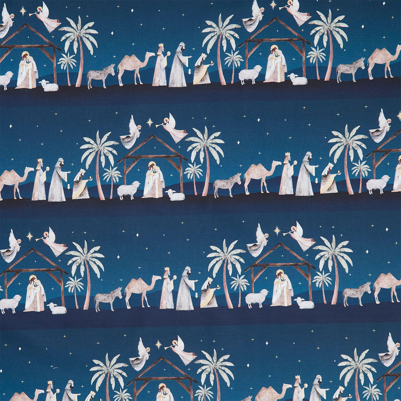 Silent Night - Border Stripe Navy Yardage