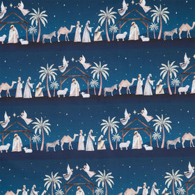 Silent Night - Border Stripe Navy Yardage