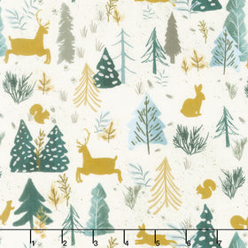 Winter Solstice - Trees and Animals Allover Cream Yardage