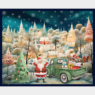 Comfort and Joy - Santa Christmas Green Panel