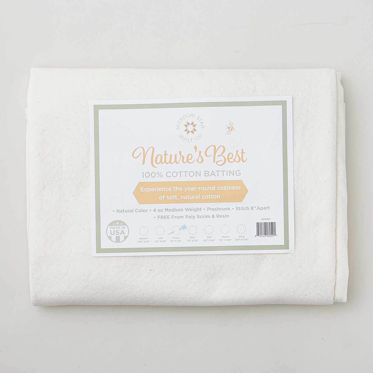 Missouri Star Nature's Best 100% Cotton Throw Batting - Natural