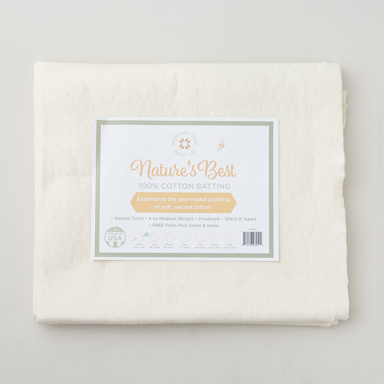 Missouri Star Nature's Best 100% Cotton Table Runner Batting - Natural