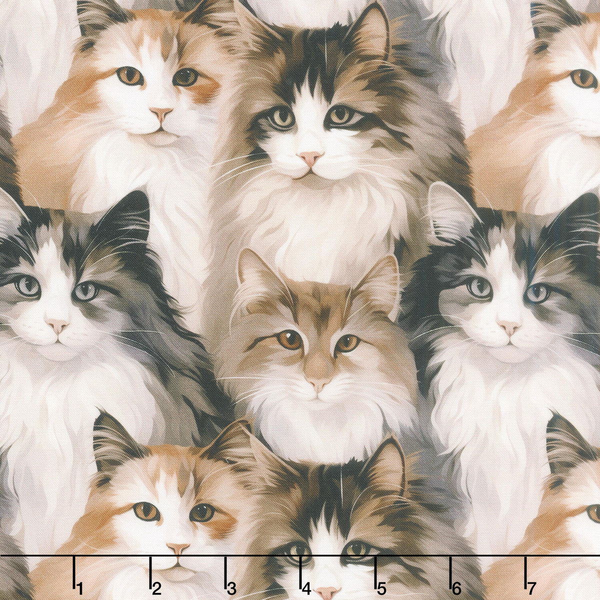 Paw and Whisker - Longhaired Cats Multi Yardage