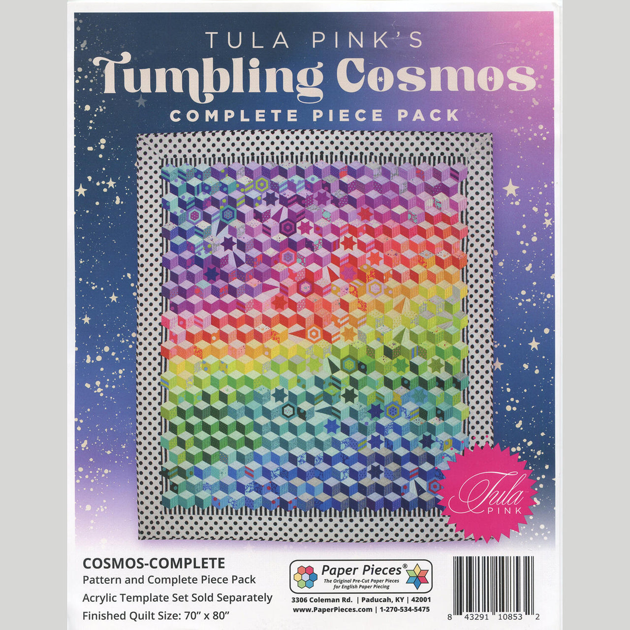 Tula Pink Tumbling Cosmos Quilt Pattern and English Paper Piece Pack
