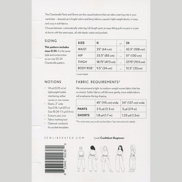 Chanterell Pants and Shorts Pattern - Size 0 - 24
