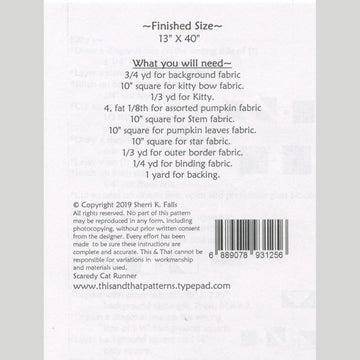 Scaredy Cat Table Runner Pattern