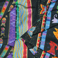 Fantasticats - Cats Pictorial Stripe Black Metallic Yardage