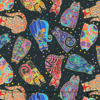Fantasticats - Tossed Cats Black Metallic Yardage