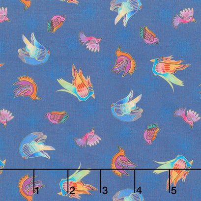 Fantasticats - Birds Blue Yardage