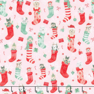 Santa Paws - Stockings Pink Yardage