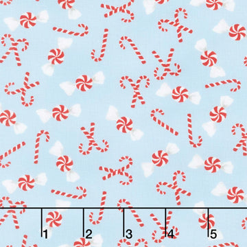 Santa Paws - Candy Canes Light Blue Yardage