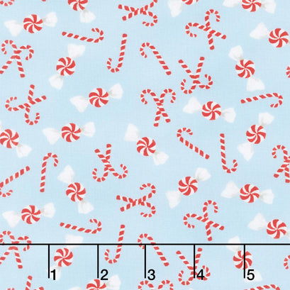 Santa Paws - Candy Canes Light Blue Yardage