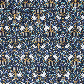 Happy Hanukkah - Menorahs Navy Blue Yardage