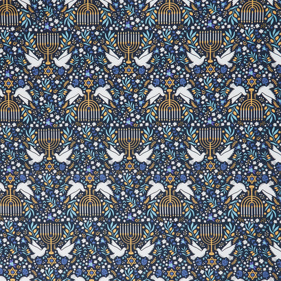 Happy Hanukkah - Menorahs Navy Blue Yardage