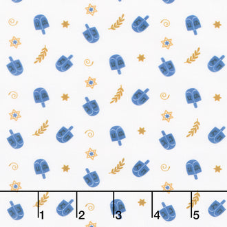 Happy Hanukkah - Dreidels White Yardage