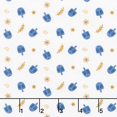 Happy Hanukkah - Dreidels White Yardage