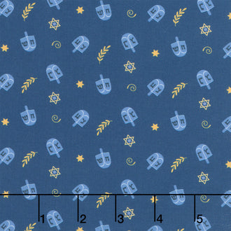 Happy Hanukkah - Dreidels Light Navy Yardage