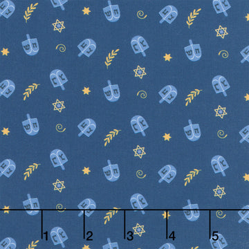 Happy Hanukkah - Dreidels Light Navy Yardage