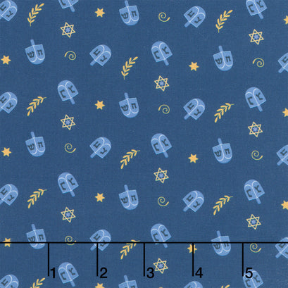 Happy Hanukkah - Dreidels Light Navy Yardage