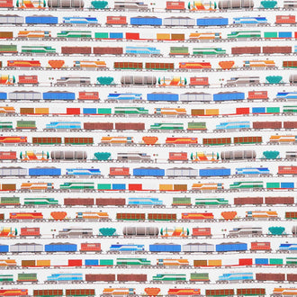 Let's Go! - Trains White Yardage