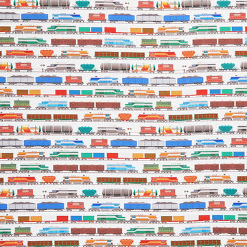 Let's Go! - Trains White Yardage